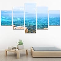 SIGNWIN 5 Panel Canvas Wall Art Modern Art Beach Dramatic Island Landscape Multicolor Photography for Home Decorations Ready to Hang - 60