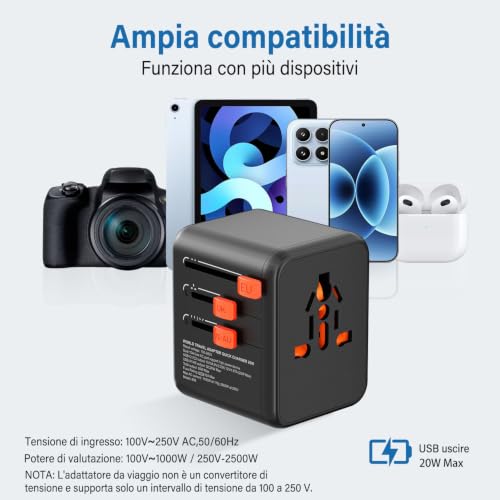 Adaptateur universel de voyage avec 2 USB-C et 2 USB-A (PD 20 W) – vue 5