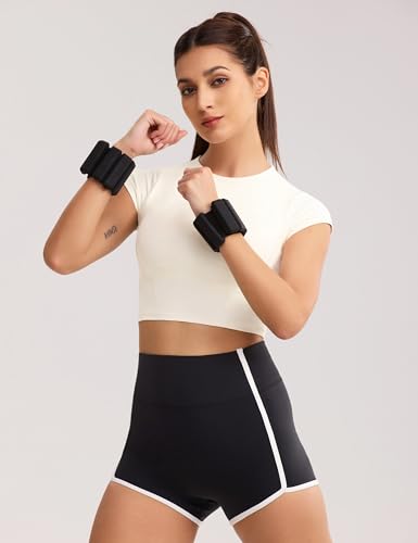 Image of ENERBLOOM Workout Crop Tops for Women Yoga Short Sleeve Removable Bra | Slim Fit, Mild Support, Crop T-Shirt, Mock Neck, Soft Comfort, High-Stretch, for Yoga,Gym & Daily Wear