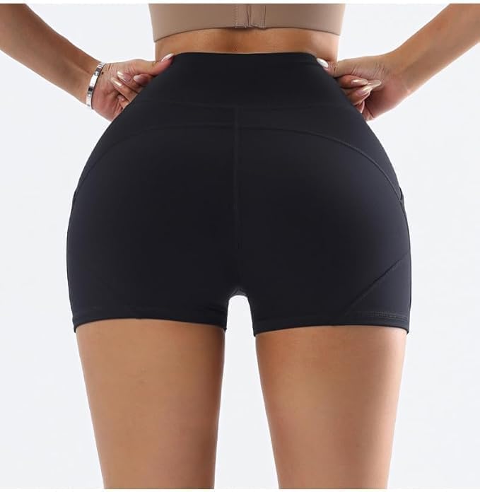 Women's High Waisted Workout Shorts with Pockets, Butt Lifting Biker Shorts for Gym, Tummy Control Seamless Yoga Shorts