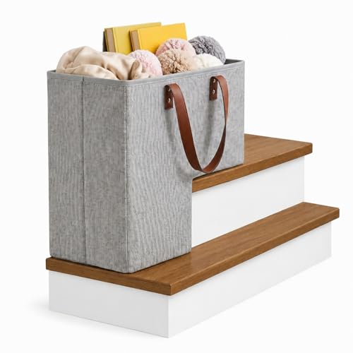 moheaaei Stair Basket, Foldable Staircase Basket Step Stairs Storage Baskets with Handles Stairway Storage Organizer for Carpeted and Wooden Stairs Home Office Decor, 16" L x 9.5" W x 16" H