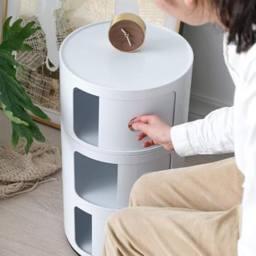 Cajonera redonda de plástico totalmente montada, mesita de noche y estante esquinero para dormitorio, baño, sala de estar y cocina, ideal para almacenamiento de papel higiénico y objetos pequeños