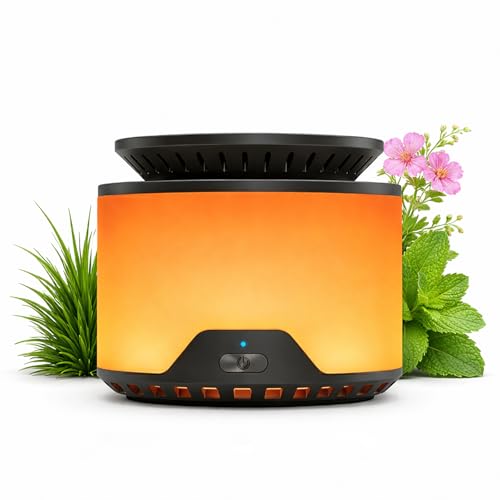 Mosquito Repellent Outdoor Patio, Rechargeable Mosquito Repeller Warm Ambient Light, Plant-Based Electronic Bug Repellent Shield for Patio, Camping, Fishing & Backyard (2 Cartridges Included)