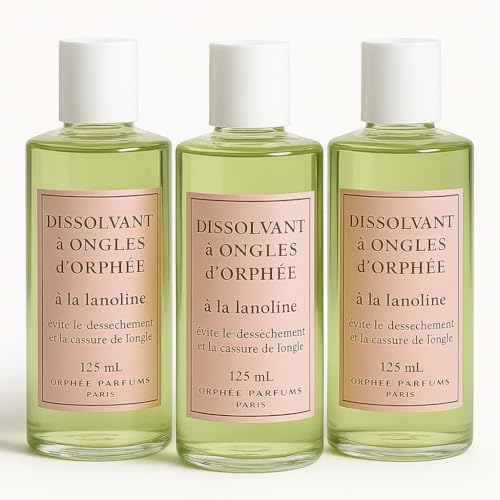 Orphée – Dissolvant Doux à la Lanoline – 3 x 125 ml – Flacon en Verre – Sans Acétone – Ongles et Cuticules – Fabriqué en France – Soin Hydratant et Protecteur