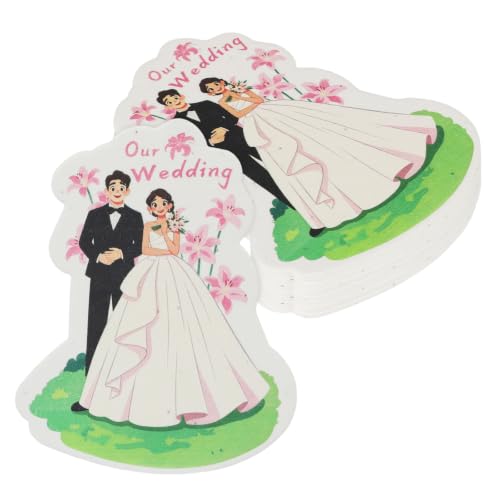 nulala 20Pack Wedding Favors Plantable Seed Paper Card, Handmade with Wildflower Seeds, Cartoon Bride & Groom Design Creative Cards for Wedding Invitations & Thank You Cards for Guests