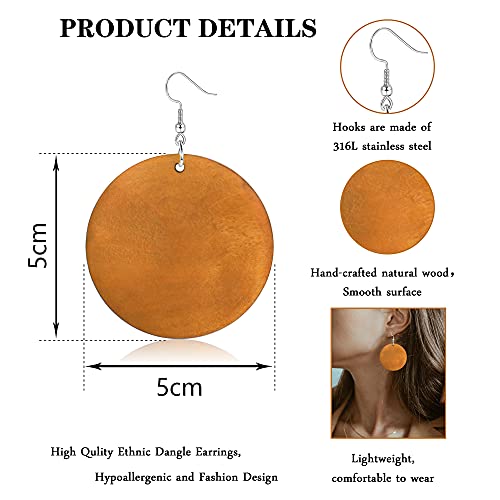 Fansilver 16 Pairs Wooden Earrings For Women Dangle Wood Drop Earrings African Natural Earrings Lightweight Ethnic Statement Drop Earrings Geometric 316L Stainless Steel Hook #TOP1