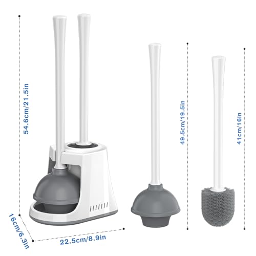 Image of LOVLOY Toilet Plunger and Brush, Bowl Brush and Heavy Duty Toilet Plunger Set with Ventilated Holder, 2-in-1 Toilet Brush and Plunger Combo for Bathroom Cleaning (2 Pack, White)