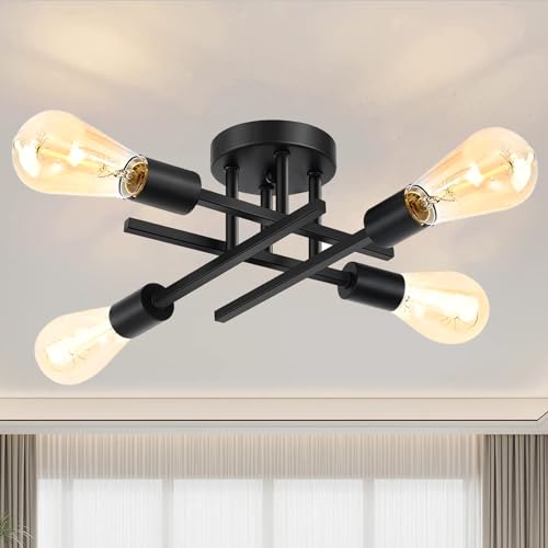 Ceiling Light, 4-Light Matte Black Semi Flush Mount Ceiling Light Fixture by Maichixin - Used condition - US$15.47