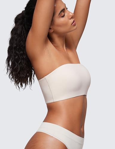 Image of CRZ YOGA Softhold Double Lined Strapless Bralette - Stretchy Smooth Womens Tube Tops Bandeau Wireless T-Shirt Everyday Bra