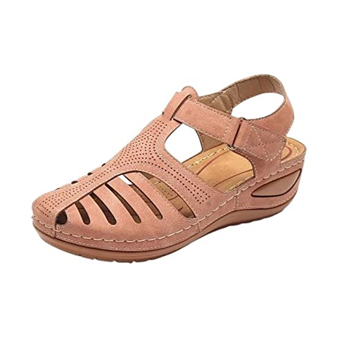 Closed Toe Sandals Women Arch Support Sandals Dressy Summer Ankle Strap Non-Slip Hollow Out Wedge Sandal Beach Shoes