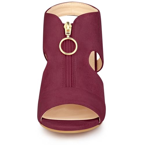 Allegra K Allegra K Women's Front Zipped Gladiator Chunky Heels Slingback Burgundy Sandals 8.5 M US
