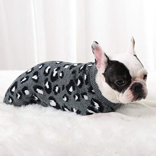 Pasrld Dog Sweater Leopard Pattern Dog Turtleneck Sweatersknitwear Warm Pet Sweater For Fall Winter (L, Gray) #TOP4