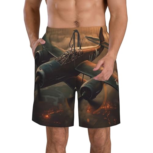 Men's Swim Trunks Quick Dry Beach Shorts Summer Bathing Suit World War Aircraft Swimwear Beachwear with Pockets