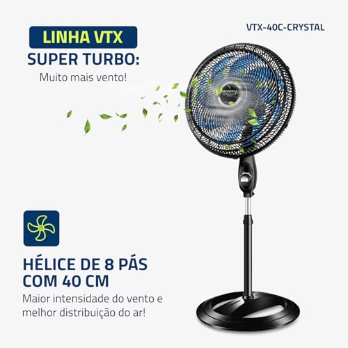 Ventilador de Coluna, Super Turbo 8 Pás, Mondial, Preto, 140W, 220V - VTX-40C-CRYSTAL
