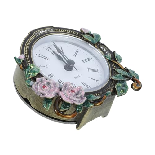 Ciieeo Horloge de Table Vintage Petite avec Motif Floral Email Horloge de Bureau Décorative