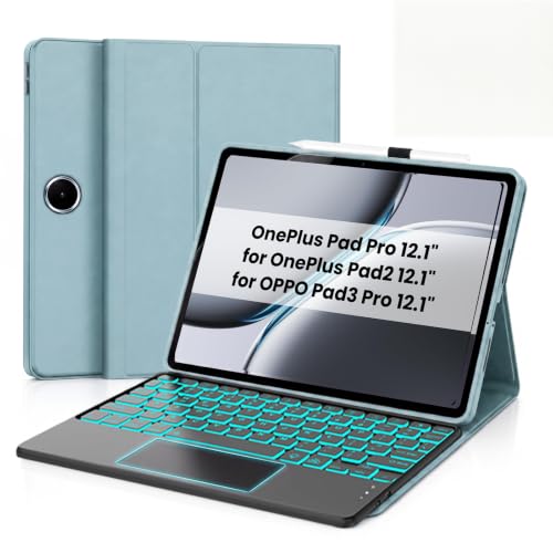 Image of Smart Keyboard Case for OnePlus Pad 2 /Pad Pro / Oppo Pad 3 Pro 12.1 inch Cover Folio Case with Trackpad, 7 Color Backlit, Magnetically Detachable Keyboard, Pen Holder, Rechargeable Protective Cover