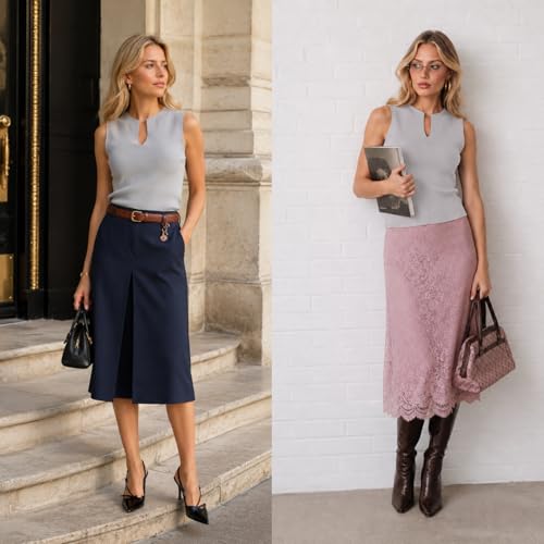 Image of Women Summer Sleeveless Sweater Vest Minimalist V-Slit Neck Slim Fit Pullover Tank