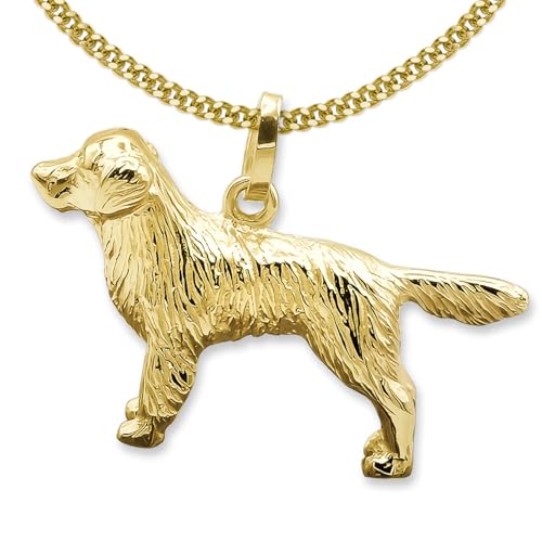 CLEVER SCHMUCK Golden Retriever Halskette 26 mm plastische 3D Form 45 cm 925 Sterling Silber vergoldet Geschenke für Hundebesitzer im Etui anthrazit