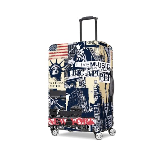 NT CREATION Printed Travel Luggage Cover for Suitcase - Stretchable & Scratchproof Trolley Bag Protector (NRE York, Large)