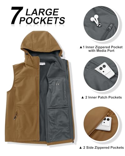 Image of 33,000ft Men's Lightweight Softshell Vest Hooded Outerwear Zip Up Fleece Lined Windproof Sleeveless Jacket for Golf Running