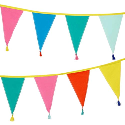 Fabric Rainbow Bunting with Tassels - 10ft | Triangle Flag Pennant Garland, 100% Cotton, Home Décor for Kid's Bedroom, Nursery Accessories, Indoor Outdoor Birthday Party Decorations, Festival by Talking Tables - Image 4