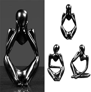 Thinker Statue Abstract Sculpture Resin Home Black Decorative Statue Suitable for Modern Home Office Bookshelf Desktop Collection Statue (3 Pieces)