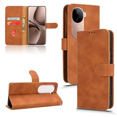 �E�H���b�g�P�[�X vivo V40e 5G/IQOO Z9S 5G �P�[�X �J�[�h�z���_�[�t���A�t���b�v�P�[�X PU���U�[�d�b�E�H���b�g�P�[�X ���X�g�X�g���b�v�t�� �ϏՌ��ی�J�o�[ vivo V40e 5G�ƌ݊�������(Brown)