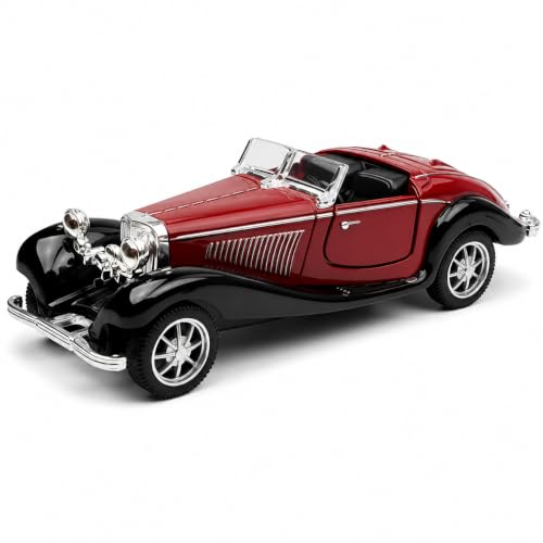 Image of 1:36 Scale Vintage Classic Die-Cast Car, Pull-Back Toy with Openable Door, Detailed Interior & Metal Body, Collectible Model for Kids and Car Lovers, Maroon