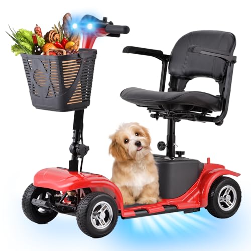 Image of Mobility Scooter for Seniors, Mobility Scooters for Adults, Powered Mobility Scooters, Foldable Motorized Electric Scooter for Adult, Lightweight Folding Electric Wheelchair, Load 300Lbs (R100 Red)
