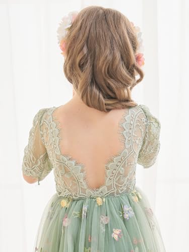 Flower Girl Dress Floral Embroidered Tulle/Lace Dresses for Wedding Garden Party Girl's Fairy Dresses2