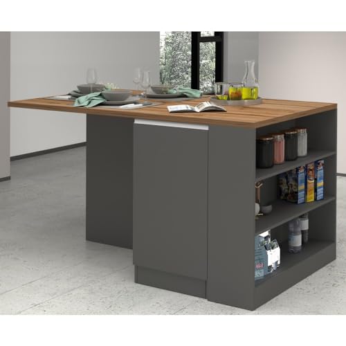 VE.CA - Isola da Cucina Balance - Credenza cucina - Ideale per una cucina completa - Ideale come tavolo da pranzo - Colore Antracite/Wotan - Made in Italy