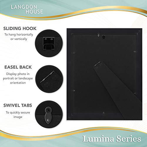 Langdon House 11X14 Real Wood Picture Frames (Barnwood Black - Gold Accents, 2 Pack), French Country Style Wooden Photo Frame 11 X 14, Lumina Collection #TOP3