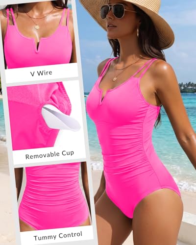 Image of Yonique Womens One Piece Swimsuit Tummy Control - Slimming Bathing Suit V Wired Full Coverage 2026 Swimwear