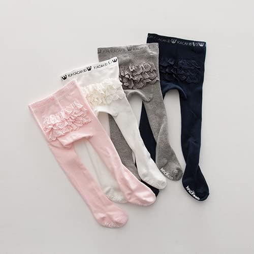 Whyme 1 Pcs Newborn Baby Girls Lace Tights, 2-4T Infant Toddler Ruffle Bottom Cotton Long Stocking Leggings (2-4T, Navy Blue)