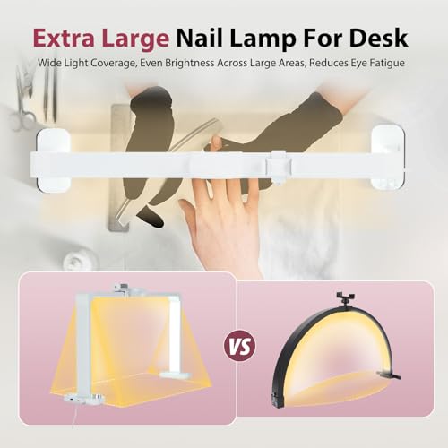 Cobuy Nail Desk Lamp,34In Led Nail Light for Desk with USB Ports,Phone Holder & Stepless Dimming,6000K Half Moon Table Light for Eyelash Extension, Tattoo, Eyebrows(White) by Cobuy - Image 5