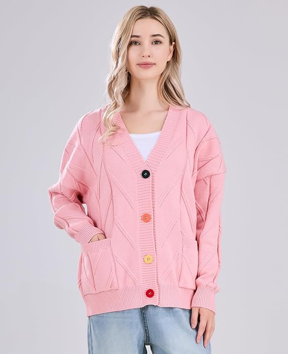 Image of utcoco Womens Open Front Cardigan Cable Knit Long Sleeve Button Down Embroidery Cardigan Sweaters