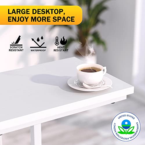  C Shaped End Table, 2-Tier Sturdy C Table With Storage Narrow Side Table For Living Room Bedroom With Metal Frame, Industrial Small Bedside Table Sofa Couch Table For Small Space, White #TOP6