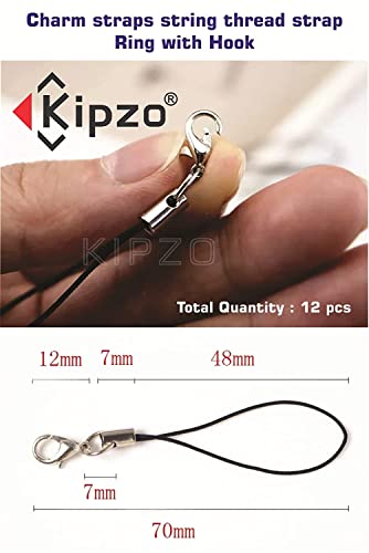 Image of Pack of 12 pcs Phone Strap Charm lobster clasp for phone Cover keyring Pendrive Badge Holders Charm DIY Jewellery straps thread Ring with Hook round zip carry pouch