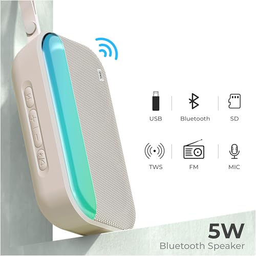 Image of TAG Ray 5W Portable Wireless Bluetooth Speaker with Dynamic Stereo Sound | Customizable RGB LED Lights | TWS Feature | Supports Micro SD Cards, FM, USB | Comes with Inbuilt Mic (White)