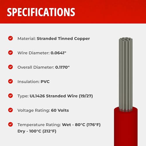 14 AWG Gauge GPT Marine Stranded Hook Up Wire, 25 ft Length, Yellow, 0.0641