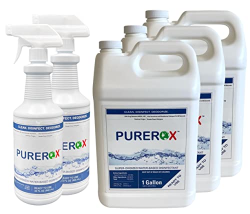 PUREROX disinfectant [2x32oz, 3xgallon] Eliminate 99.99% viruses, HIV, norovirus, monkeypox, bacteria and fungi. Hospital Grade. Safe Anywhere. Zero toxic residue. No Rinse. Suitable All Surfaces.