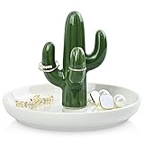 NatuBeau Ceramic Cactus Ring Holder Cactus Ring Dish for Jewelry Cactus Decor Birthday Wedding Anniversary Bridal Engagement Christmas Gift for Women, Dark Green