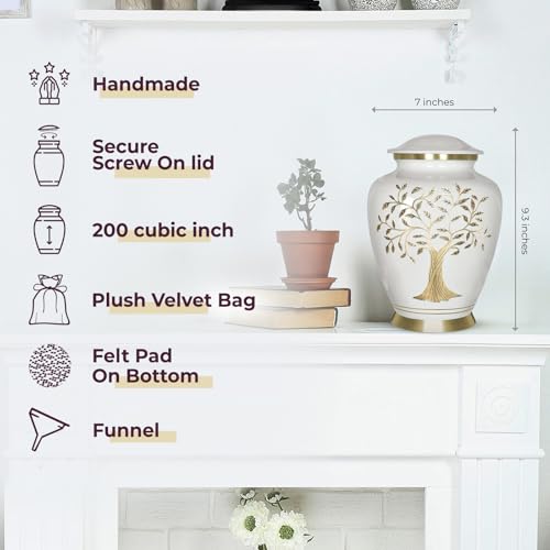 Image of Trupoint Memorials Cremation Urns for Human Ashes, Tree of Life Decorative Burial Urn for Adult Men and Women, Large White