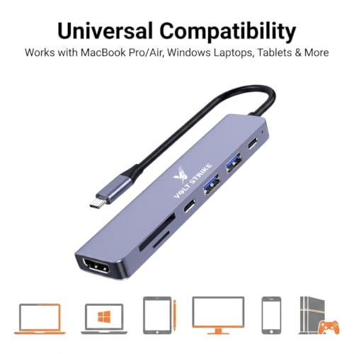 Image of Volt Strike Type C to HDMI Adapter 7 in 1 Multiport USB C Hub, Grey (7)