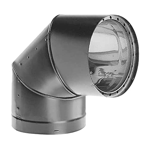 DuraVent DVL 6DVL-E90 6 Galvanized Steel/Stainless Steel Double Wall Stove Pipe 90 Degree Elbow Connector for Vent and Exhaust Black