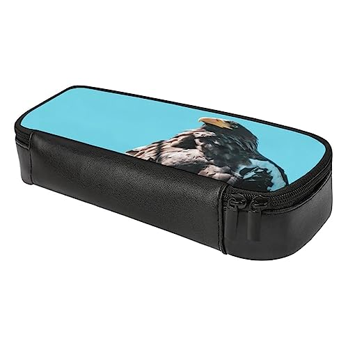 Fionel Eagle Pu Leather Quad Pen Case Zipper Pencil Pouch Holder For Pens Case Office Storage Box Organizer Pen Bag(8×1.5×3.5 In) #TOP5