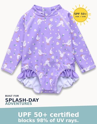 Image of VAENAIT BABY Girls One-Piece Swimsuit, UPF 50+ Long Sleeve Rash Guard, Ruffle Swimwear Infant & Toddler for 0-2 Years
