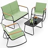 Ahomly 4-Piece Outdoor Patio Furniture Set, All Weather-Resistant Textile Fabric Outdoor Conversation Set with Coffee Table, Patio Rocking Chairs for Lawn, Balcony, Poolside (Green)