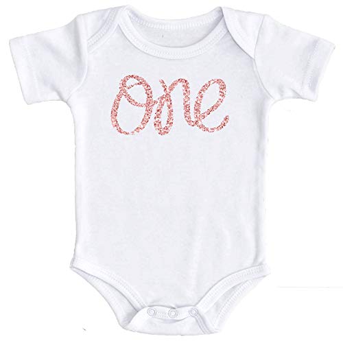 Olive Loves Apple 1st Birthday Onesie Girl Glitter Onesie Rose Gold 1st Birthday Onesie For Baby Girls, Rose Gold Glitter, 6-12 Short Sleeve