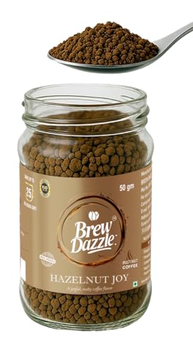 Image of BREW DAZZLE Hazelnut Joy | 100% Arabica Instant Coffee | Aromatic and Smooth Pack | Rich Aroma Hazelnut Flavoured Coffee Granules (50g)